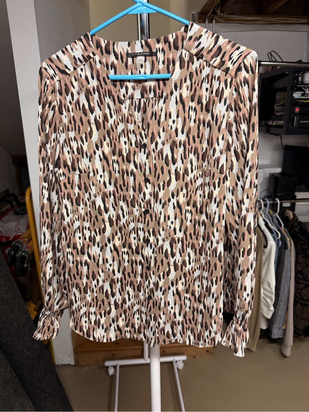 T Tahari Leopard Print Button-Front Blouse - Brown/Black/White